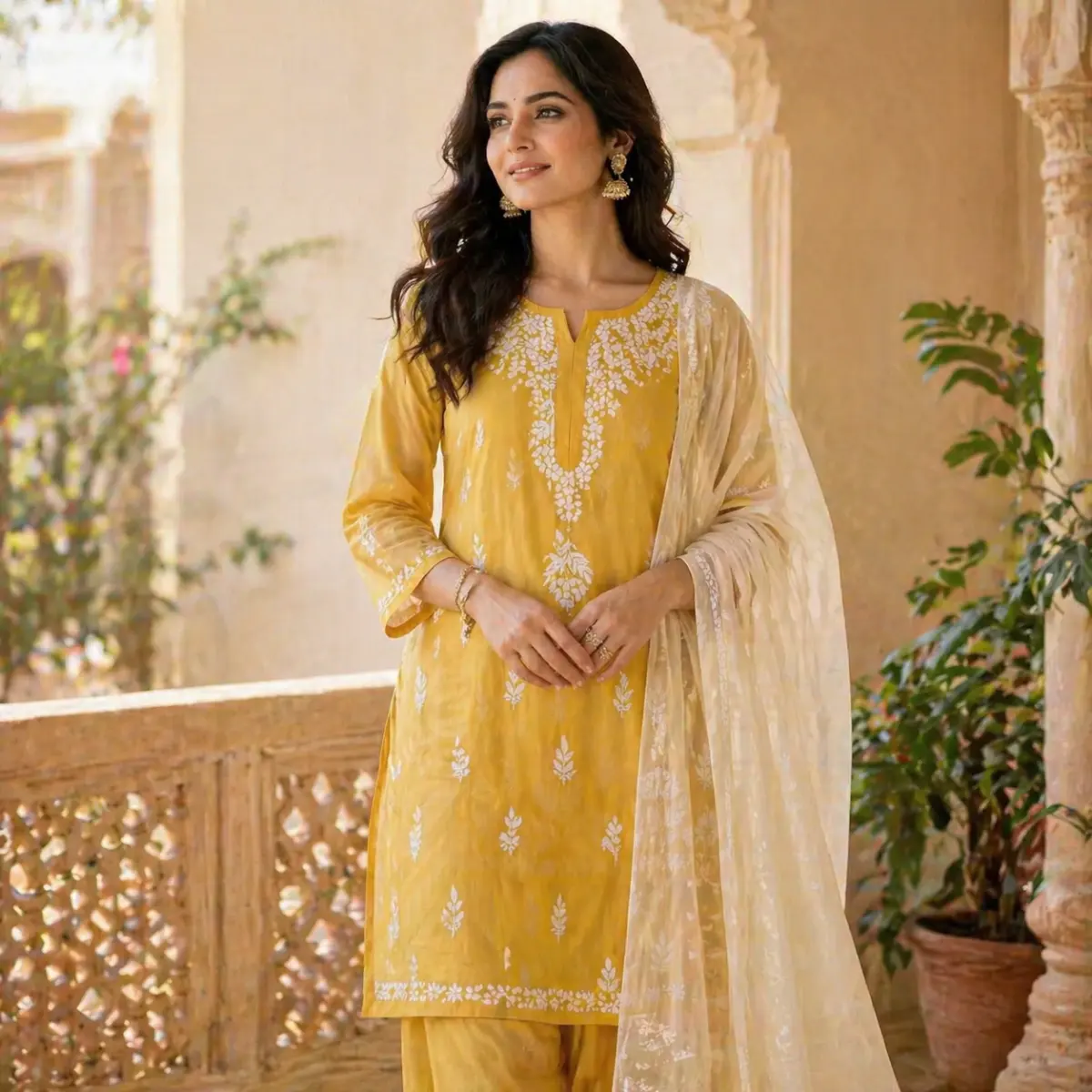 chanderi chikan kurti