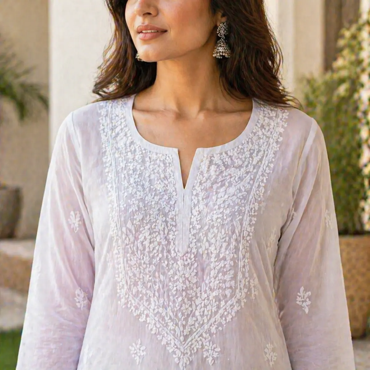 chikan kurti cotton lucknowi