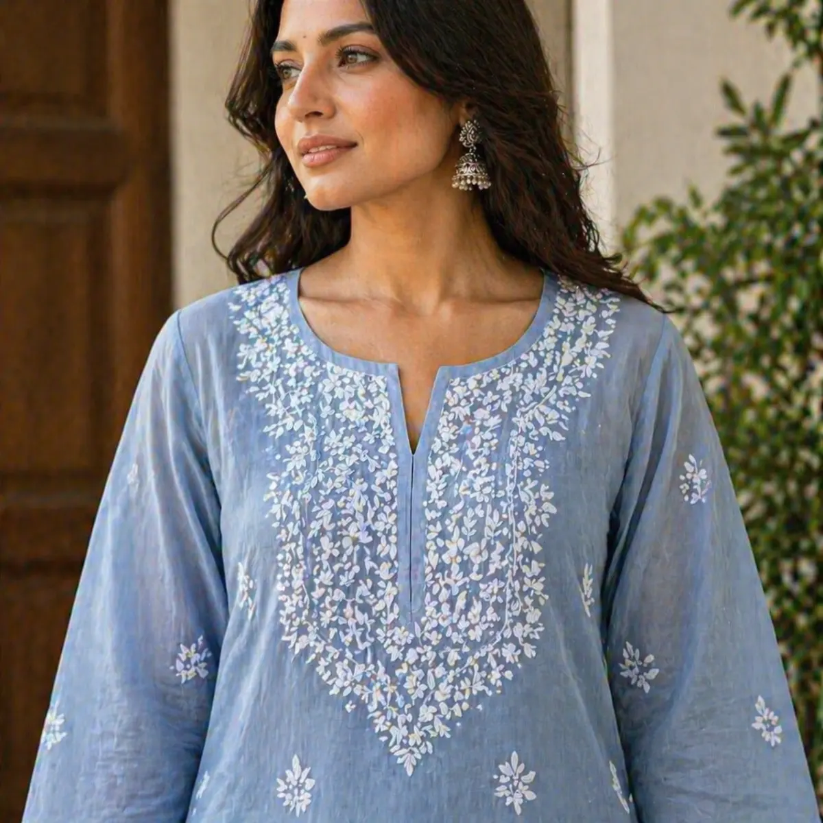 chikan kurti lucknow muslin
