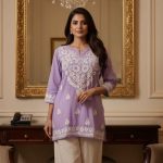 lavander color short kurti chikan lucknow